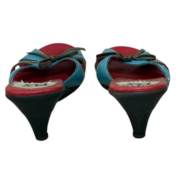 Not For Sale Fly London Sandals‎ Women 37 US 6 Blue Leather Kitten Heel Slip - Picture 7 of 9